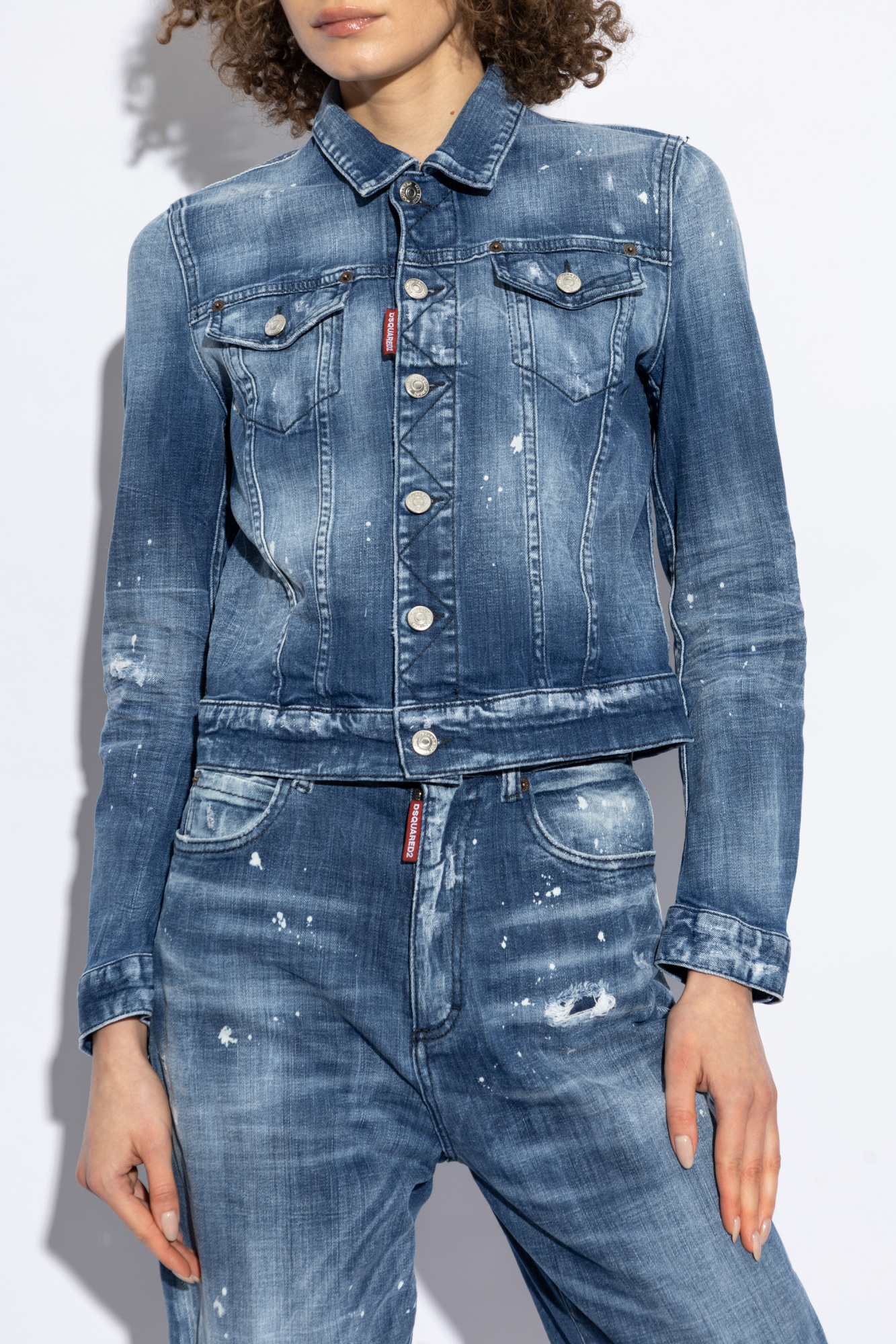Niebieski Jeansowa kurtka z efektem `vintage` Dsquared2